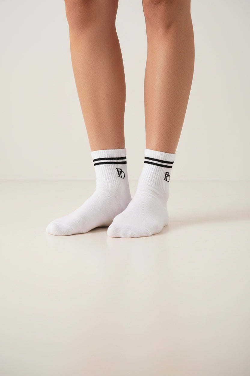 PD Two Lines Half Socks – White